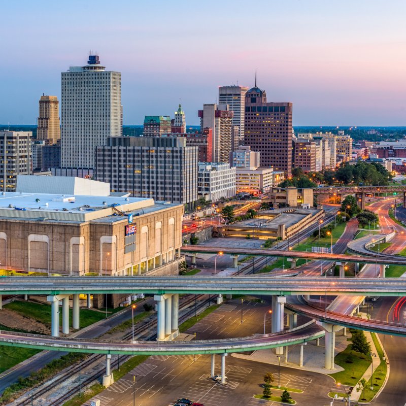 The skyline of Memphis, Tennessee.