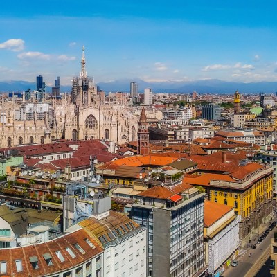 The skyline of Milan, Italy.