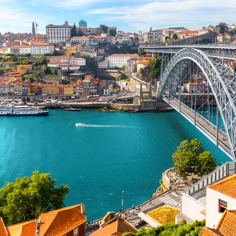 The skyline of old town Porto, Portugal.