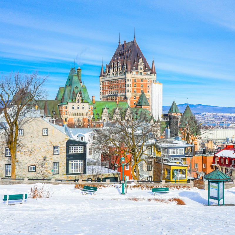 The skyline of Quebec City, Canada, during winter.