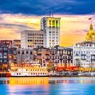 The skyline of Savannah, Georgia.