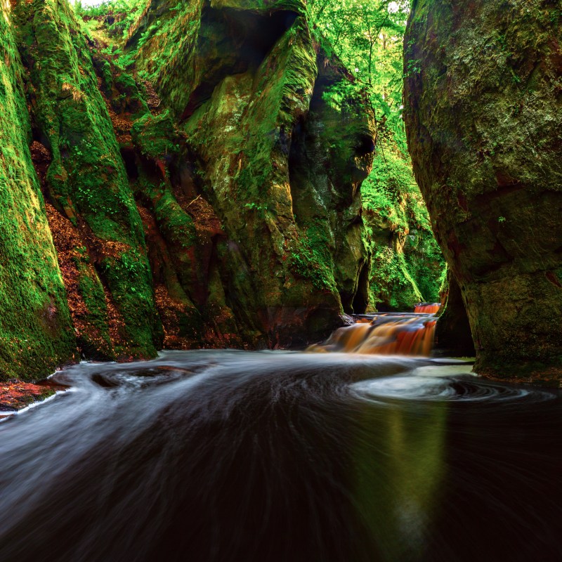 The waters of Devil’s Pulpit in Scotland.