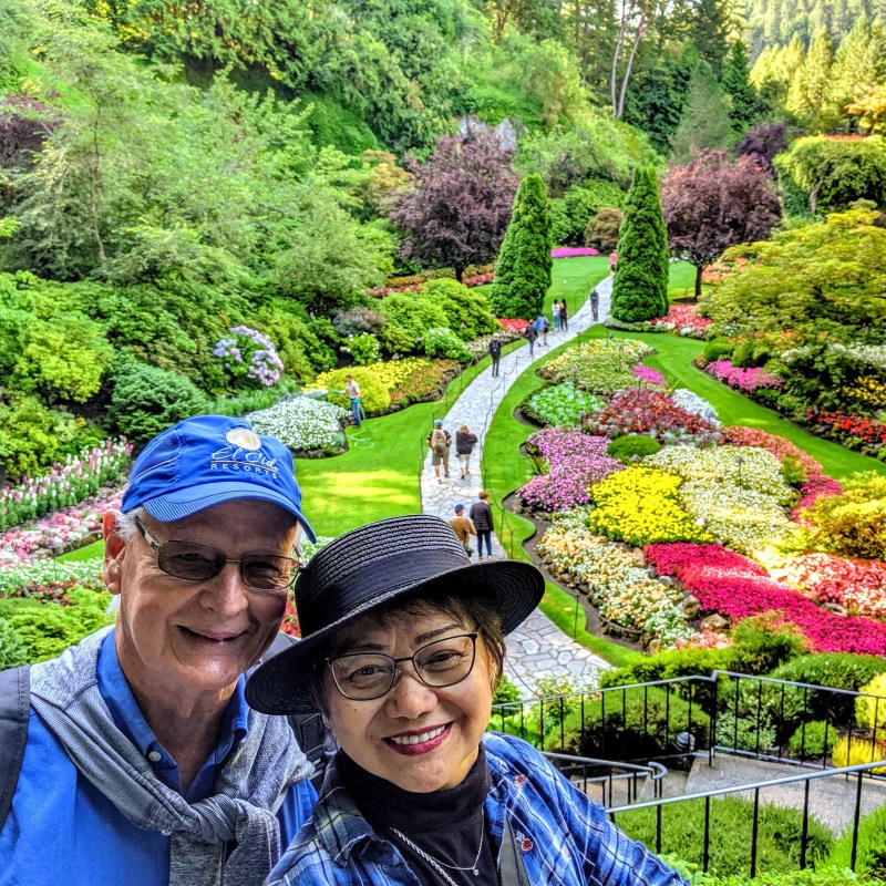 The writer and her husband at Butchart Gardens on Vancouver Island.