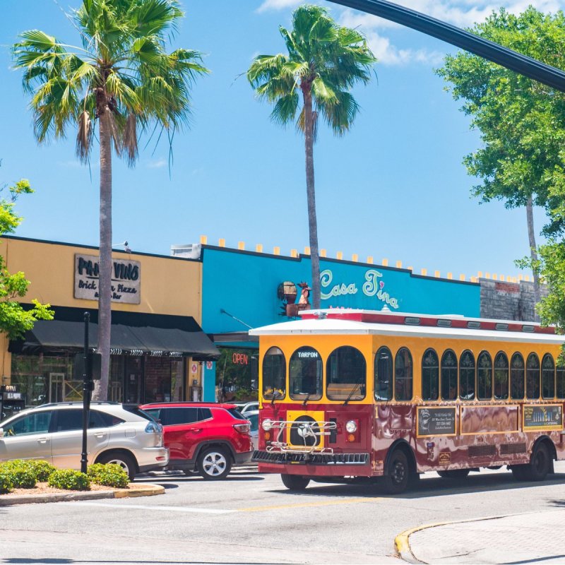 Trolley in downtown Dunedin, Florida.