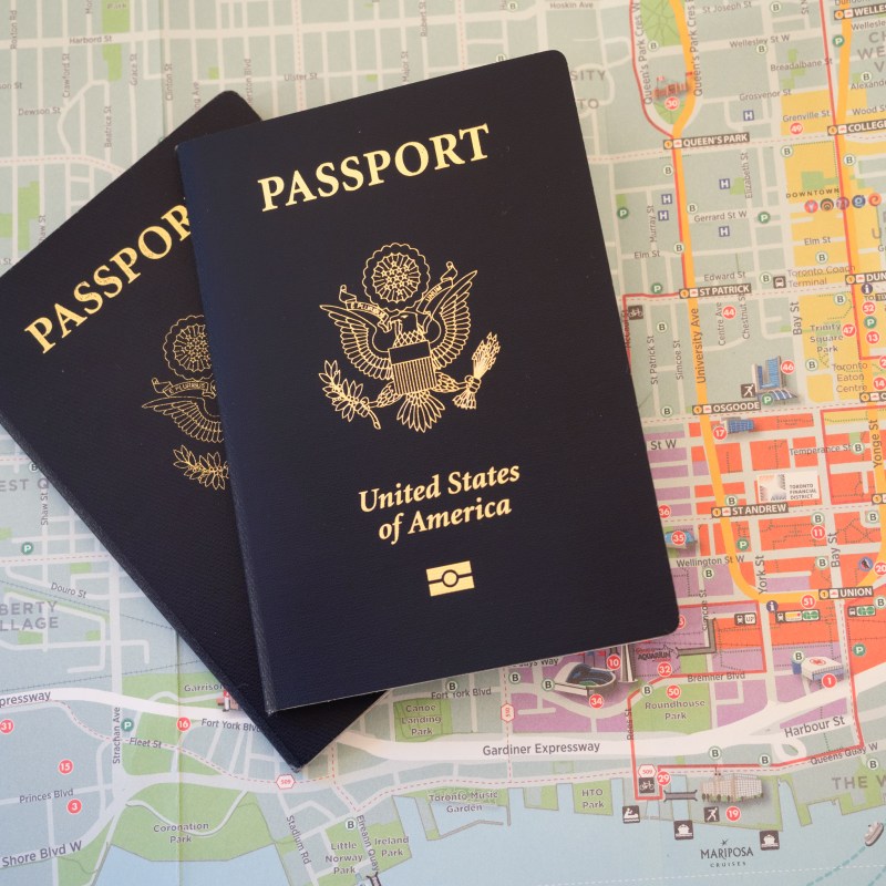 Two passports and a map.