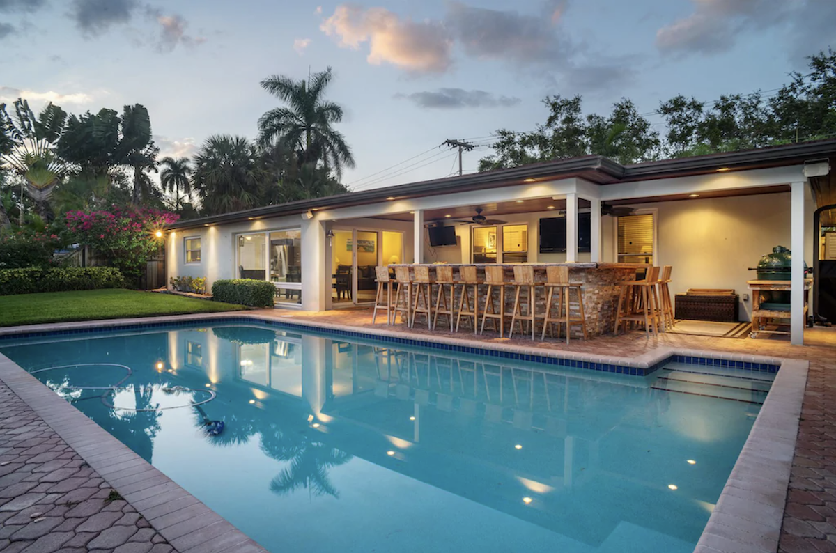 Waterfront oasis with boat dock.
