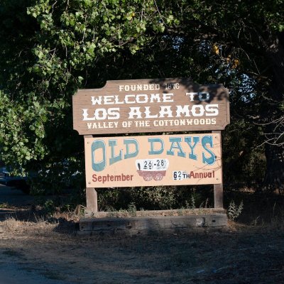 Welcome sign to Los Alamos, California.