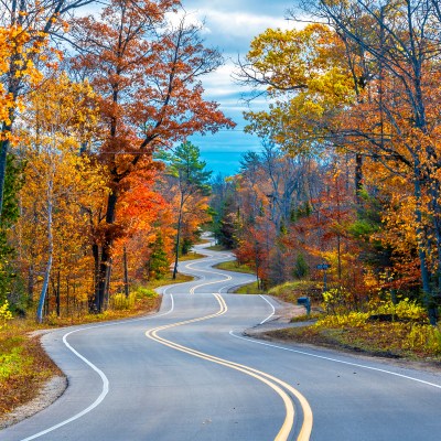 Winding Road at Autumn in Door County of Wisconsin.