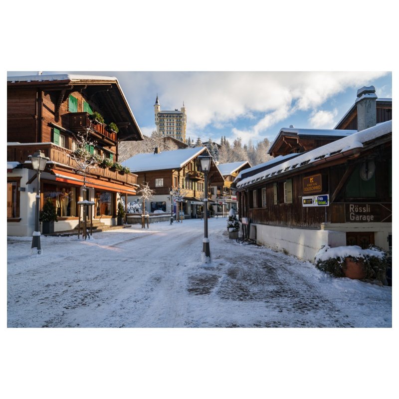 Winter view of Gstaad Promenade.