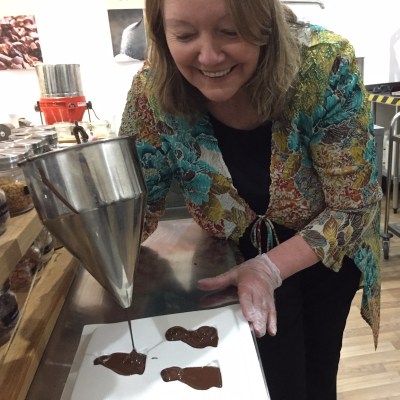 The writer making chocolate.