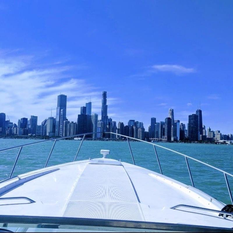 boat bow looking at Chicago