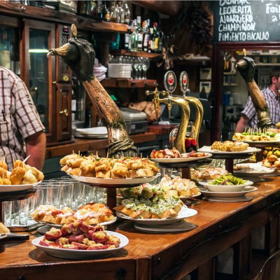 Traditional pinchos in San Sebastian, Spain.