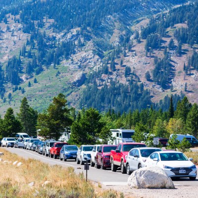 Visitors lined up at Grand Teton National Park in 2020