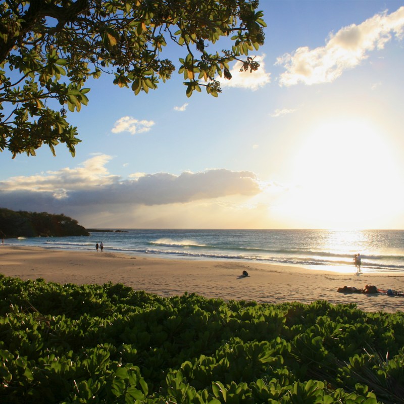 Sunset at Hapuna Beach in Hawaii.