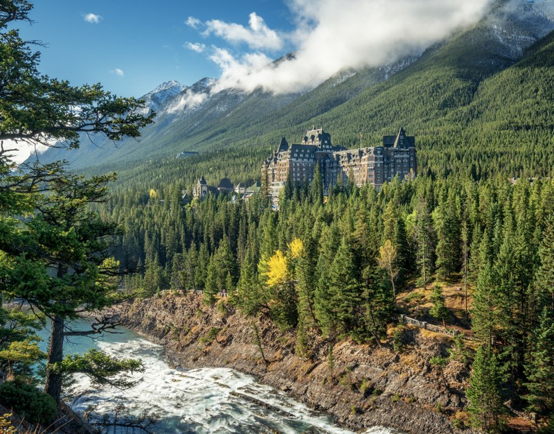 Autumn at the Fairmont Banff Springs Hotel with the Bow River