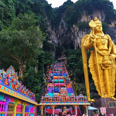 New look with colorful stair at Murugan Temple Batu Caves become a new attraction for tourism in Malaysia