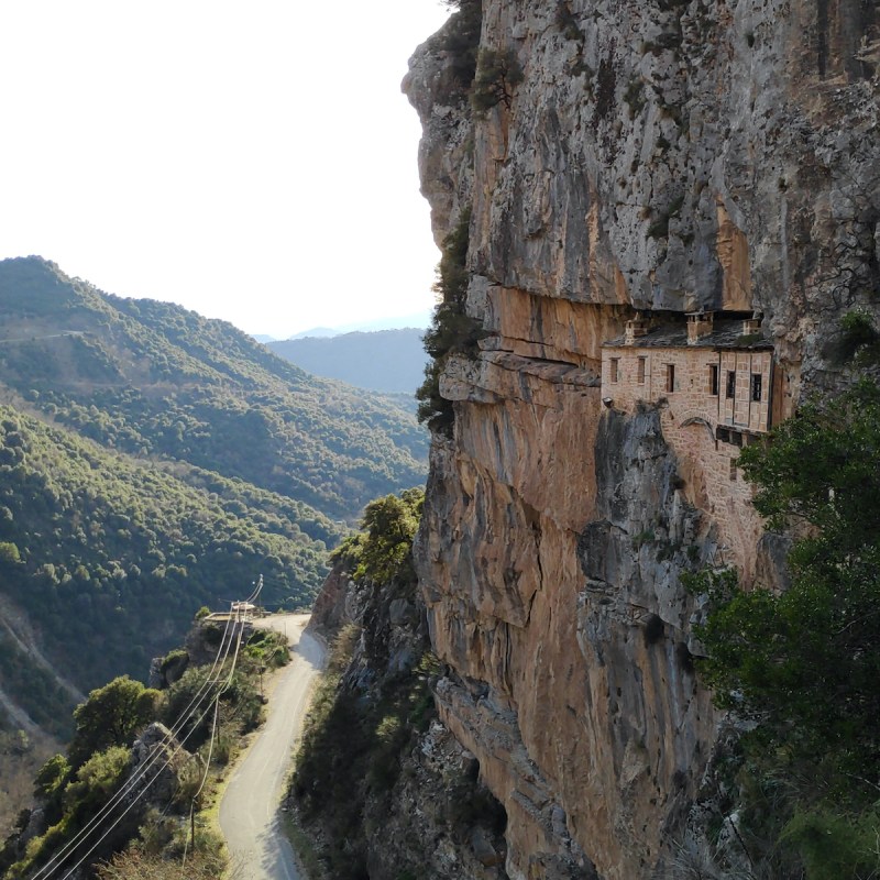 A monastery carved in the mountain.