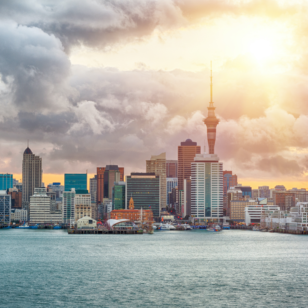 Sunset in Auckland, New Zealand.