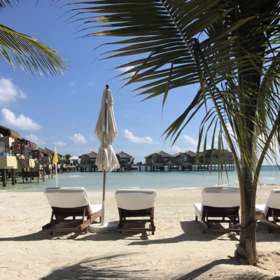 Beach chairs at an all-inclusive resort.