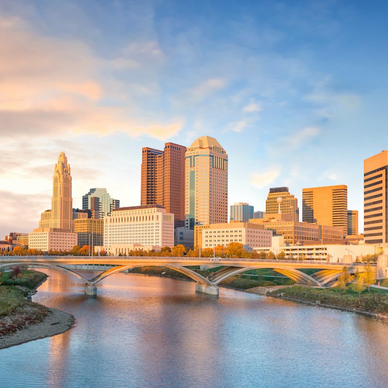 View of downtown Columbus Ohio Skyline at Sunset