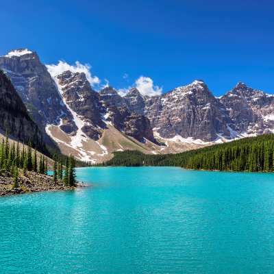 Beautiful turquoise lake of the Rocky mountains, Moraine lake, Banff National Park, Canada.