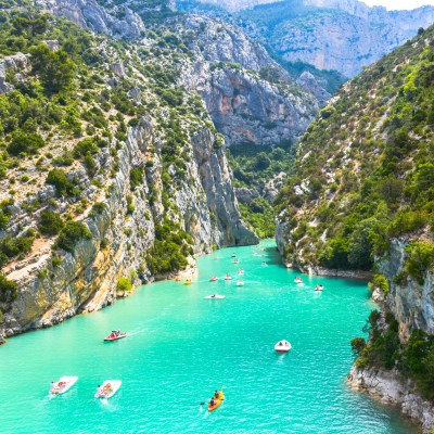 Boats in Gorges du Verdon in Provence, France.
