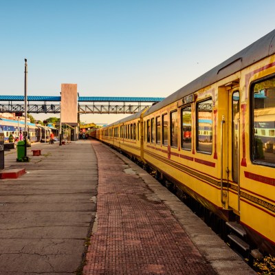 The Palace on Wheels luxury tourist train in Udaipur City railway station of North Western Railway of Indian Railways.