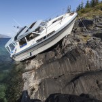 boat after collision with boulders in Norway