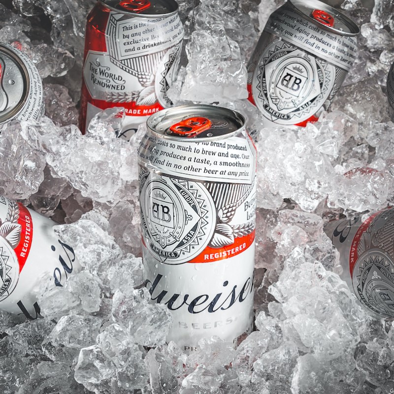 Budweiser cans in ice.
