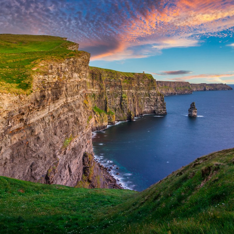 Amazing Cliffs of Moher at sunset in Ireland, County Clare