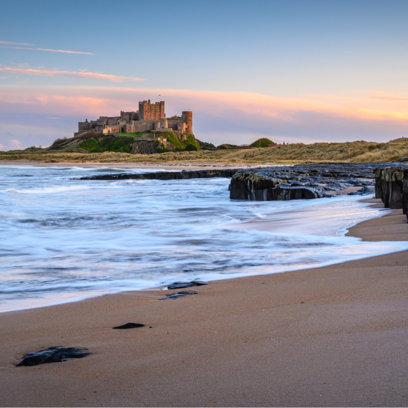 Bamburgh Castle in Northumberland County, England.