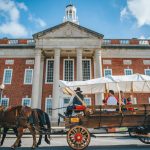 Independence, MO Courthouse with covered wagon in front