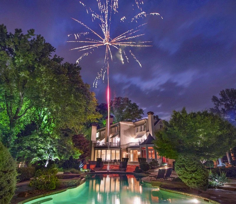 The Estate at Cherokee Dock rental with fireworks above