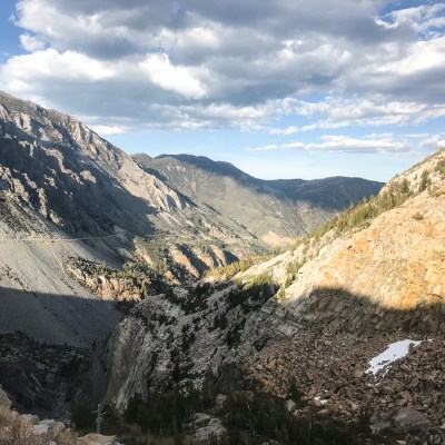 Beautiful view of mountains and Tioga Pass and Tioga Road.