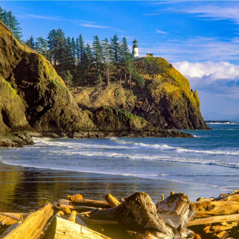 Cape Disappointment lighthouse on the Columbia River, Washington Coast.