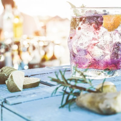 Gin Cocktail Overlooking summer evening view