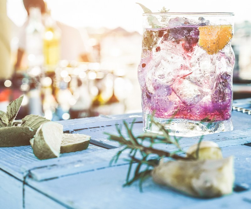 Gin Cocktail Overlooking summer evening view