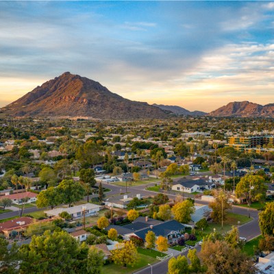 Urban sunset over downtown Scottsdale Arizona.