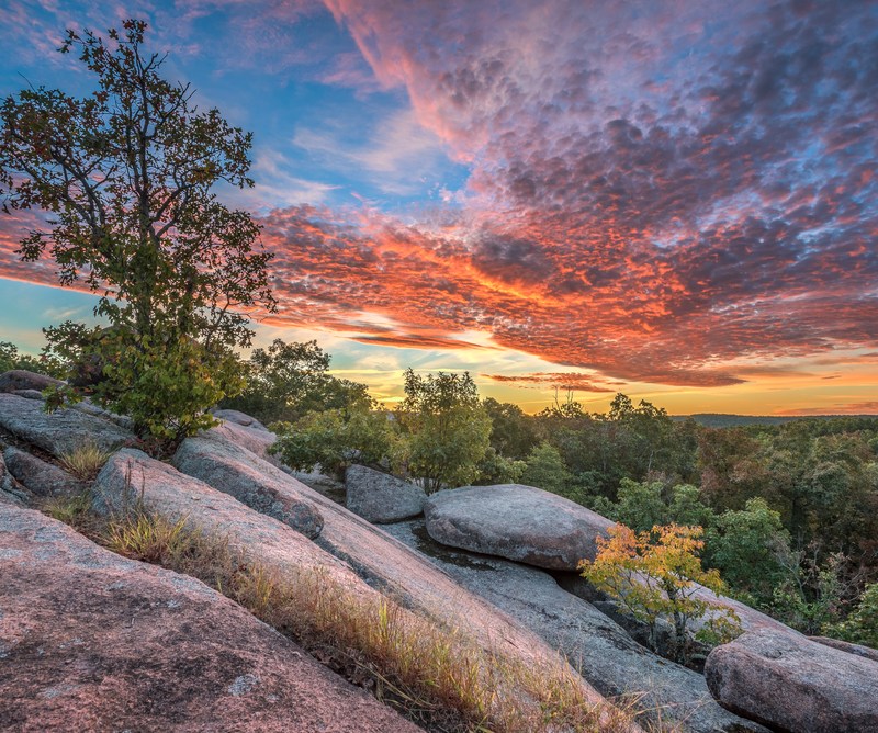 sunrise over Elephant Rocks in Missouri