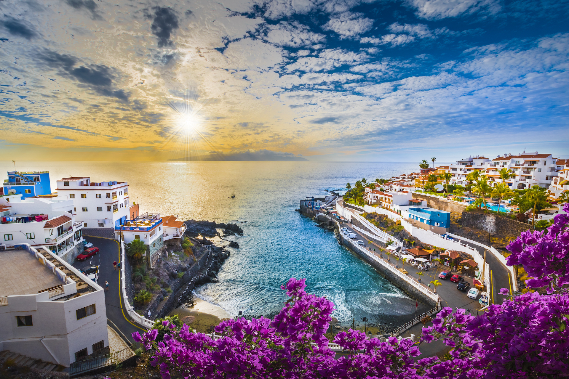 Sunrise in Puerto de Santiago city, Tenerife, Canary island, Spain