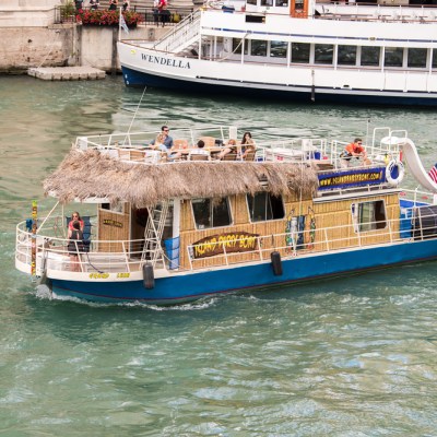 Huge Tiki-themed party boat on Lake Michigan in Chicago