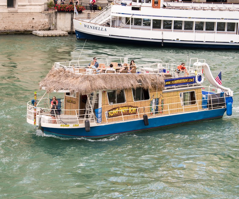 Huge Tiki-themed party boat on Lake Michigan in Chicago