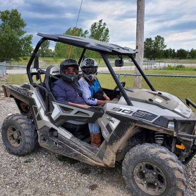 Sara in an off-road vehicle in Fort Dodge, Iowa.