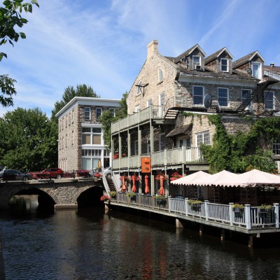 Heritage buildings and the Tay Canal on in Perth, Ontario