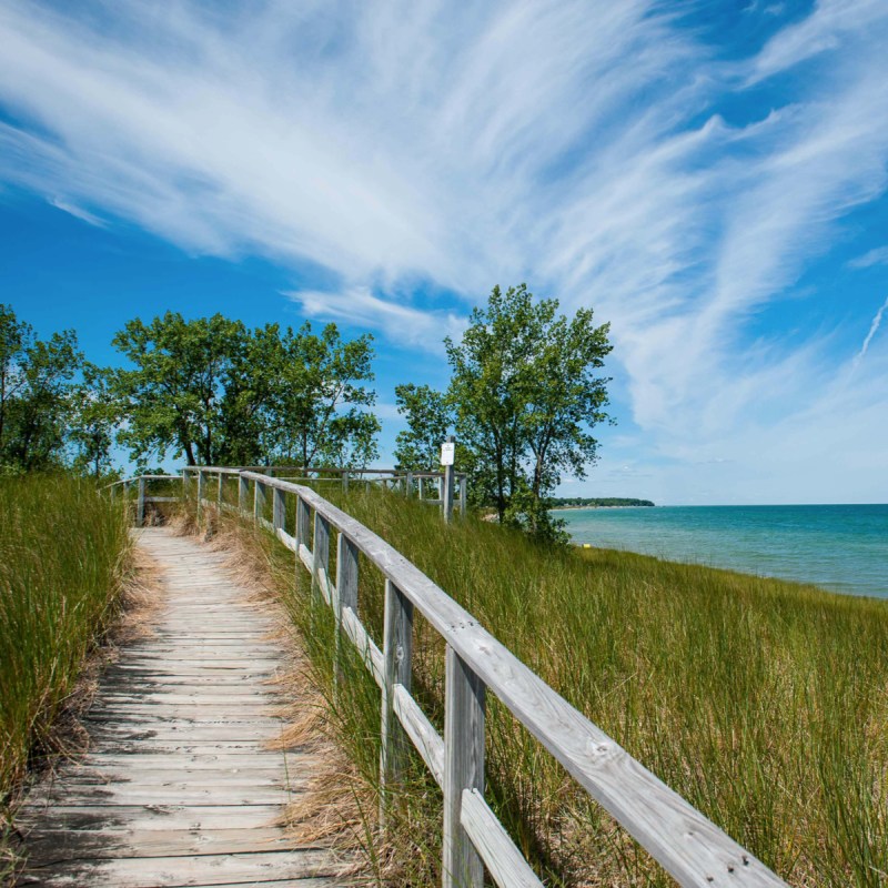 A view of the beach and the lake where Saginaw Bay and Lake Huron meet at Port Crescent State Park