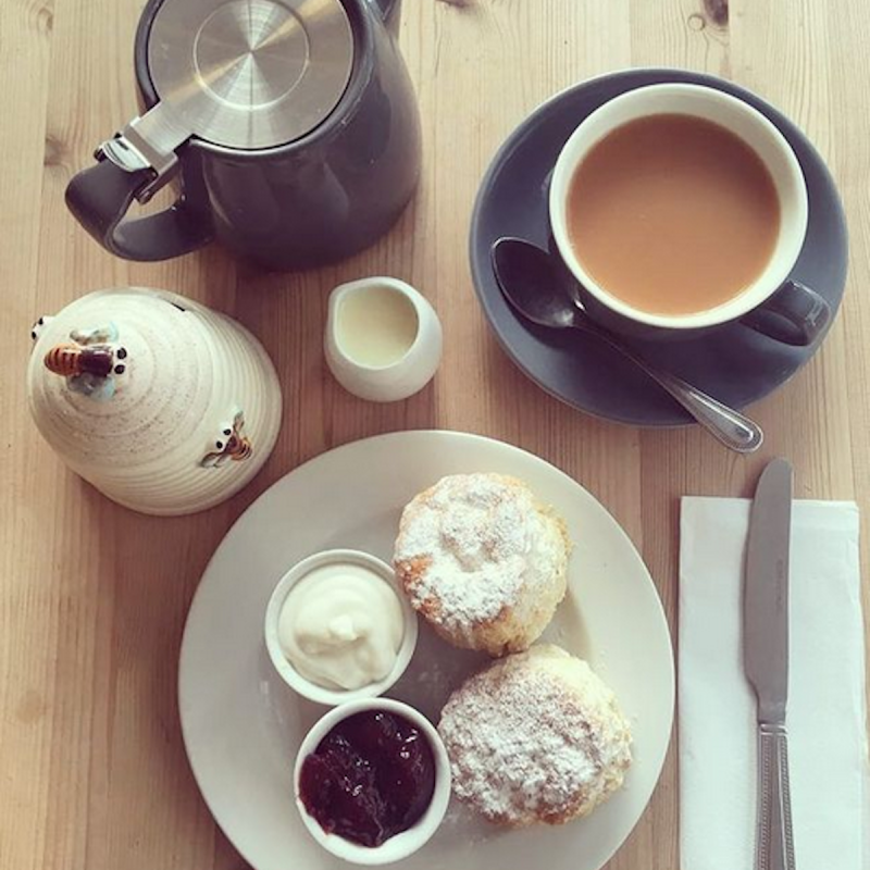 Tea and homemade sweet scones.