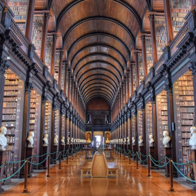 The Long Room in Trinity College's Old Library, Dublin, Ireland.