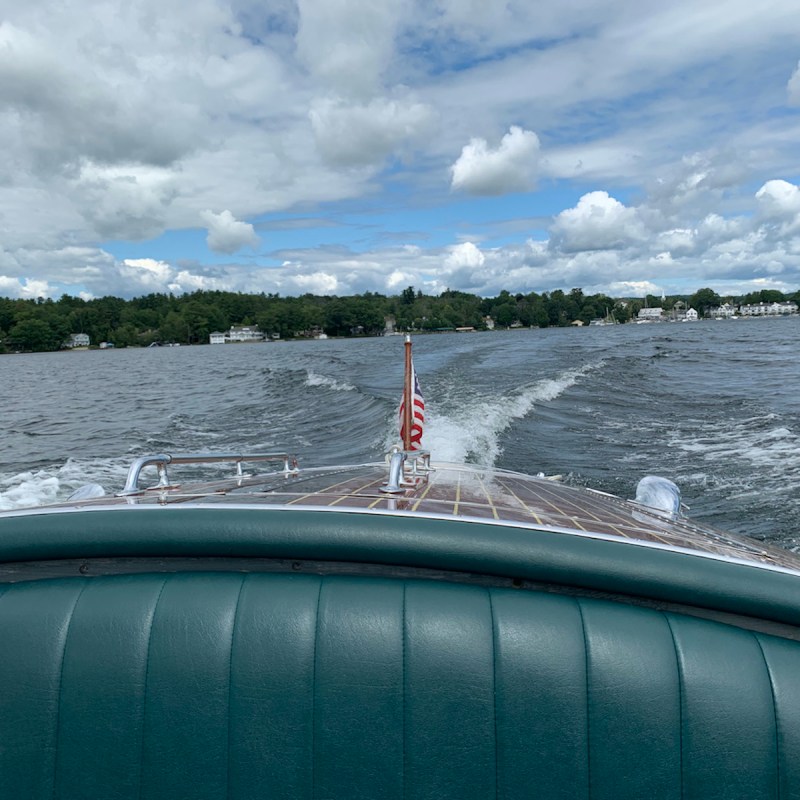 View of lake from back of boat, Wolfeboro, New Hampshire