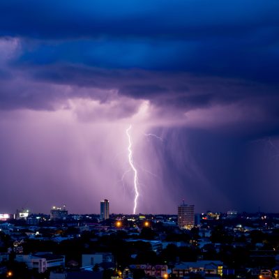 Lightning storm over city losing power electricity