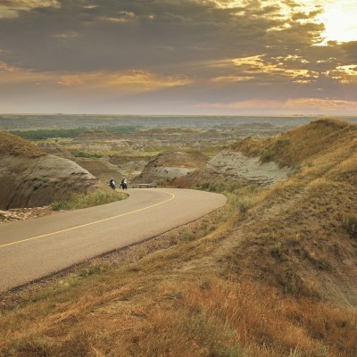 motor bike trip at Dinosaur Provincial Park in the Canadian Badlands, Southern Alberta